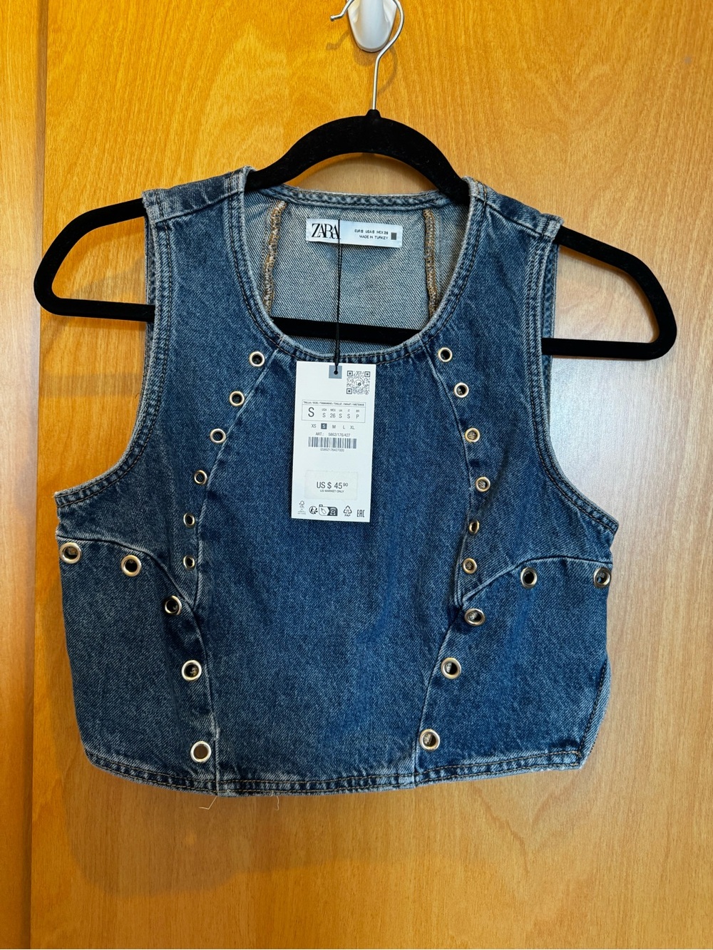 Zara Dark Blue Denim Grommet Crop Top